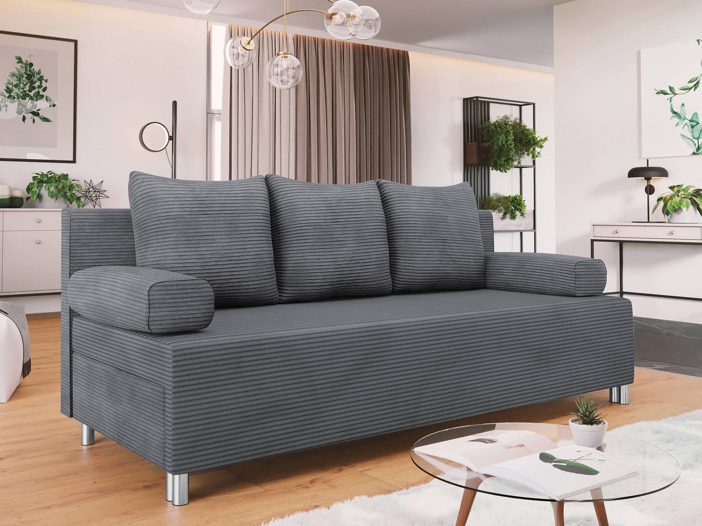 MIRJAN24 Schlafsofa Dover Cord, mit Schlaffunktion und Bettkasten, mit Chromfüße, Polsterhocker als Option MIRJAN24 Schlafsofa Dover Cord, mit Schlaffunktion und Bettkasten, mit Chromfüße, Polsterhocker als Option von MIRJAN24