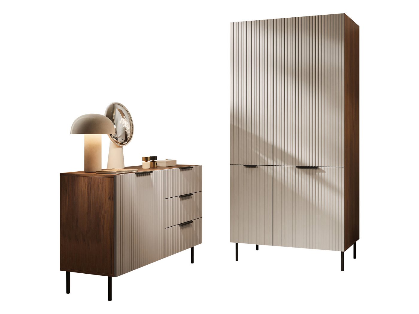 MIRJAN24 Schlafzimmer-Set Almera III, (2er-Set, Kommode, Kleiderschrank), Griff und Füße aus Stahl in der Farbe Schwarz von MIRJAN24