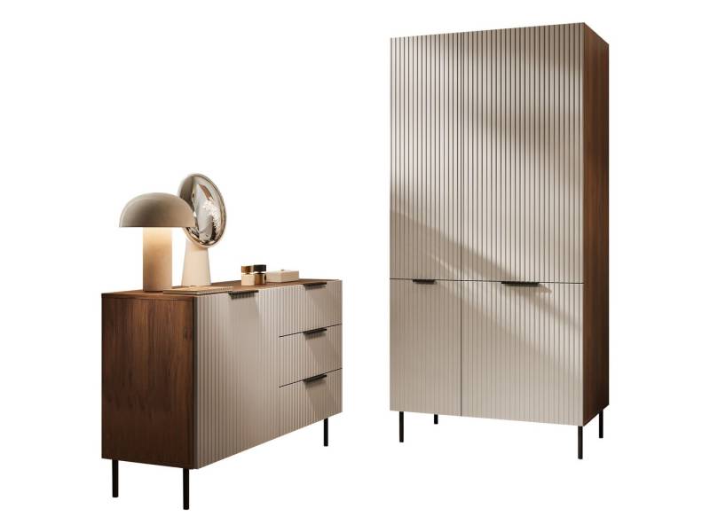 MIRJAN24 Schlafzimmer-Set Almera III, (2er-Set, Kommode, Kleiderschrank), Griff und Füße aus Stahl in der Farbe Schwarz von MIRJAN24