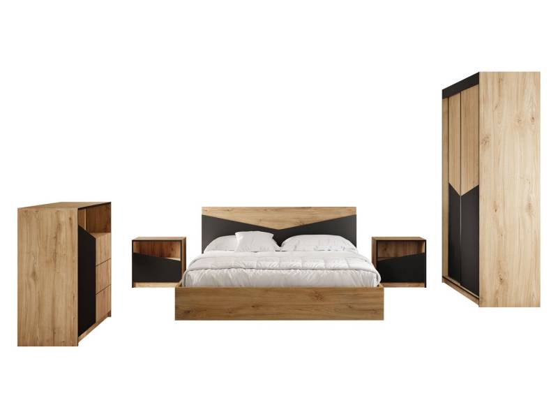 MIRJAN24 Schlafzimmer-Set Aston I, (5er-Set, Kleiderschrank, Kommode, 2x Nachttisch, Doppelbett), Kleiderstange, Lattenrost von MIRJAN24