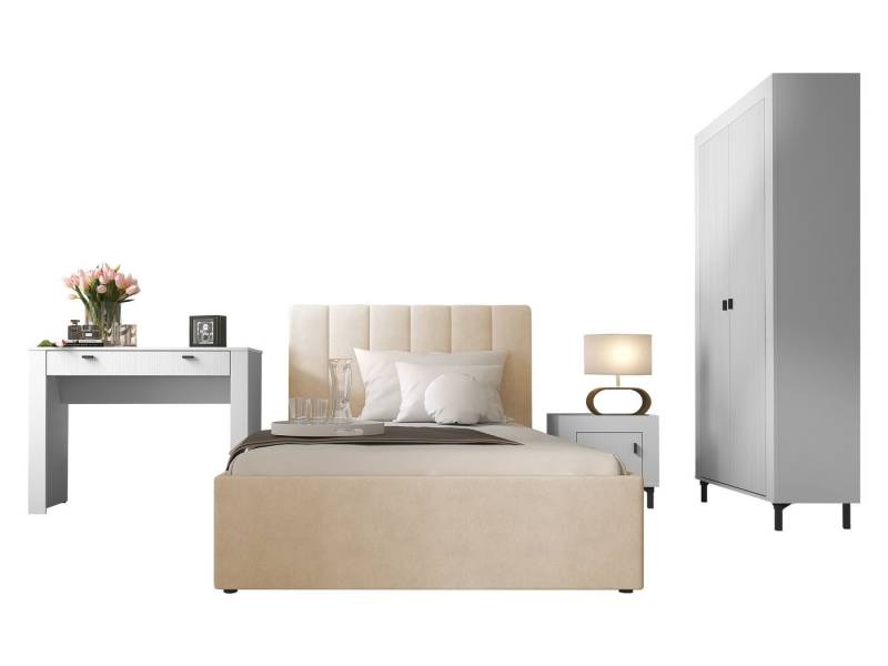 MIRJAN24 Schlafzimmer-Set Mossa III, (4er-Set, Kleiderschrank, Schminktisch, Nachttisch, Bett), 120x200 cm, Bettkasten von MIRJAN24