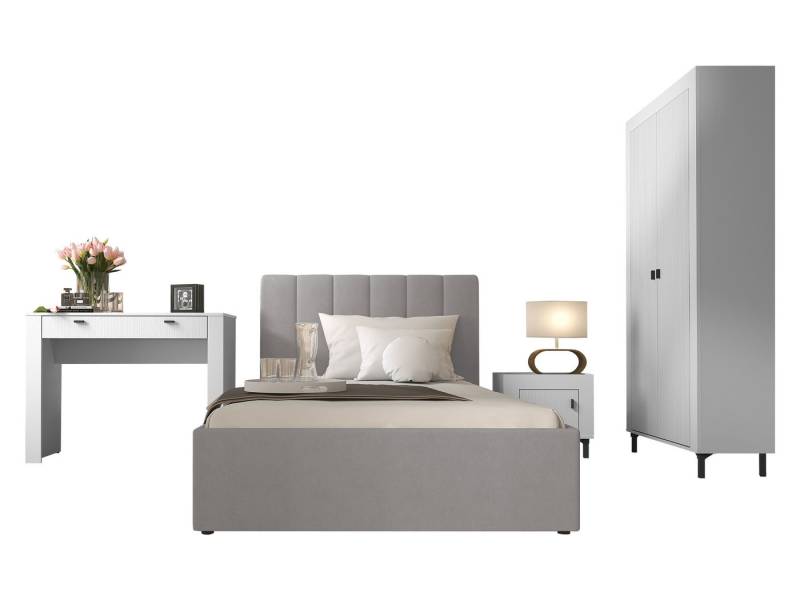 MIRJAN24 Schlafzimmer-Set Mossa III, (4er-Set, Kleiderschrank, Schminktisch, Nachttisch, Bett), 120x200 cm, Bettkasten von MIRJAN24