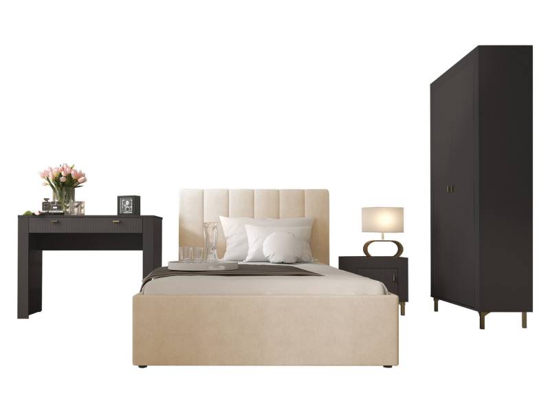 MIRJAN24 Schlafzimmer-Set Mossa III, (4er-Set, Kleiderschrank, Schminktisch, Nachttisch, Bett), 120x200 cm, Bettkasten von MIRJAN24