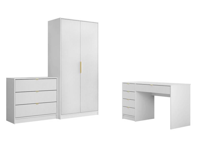 MIRJAN24 Schlafzimmer-Set Tireno IV, (3er-Set, Kommode, Schreibtisch, Drehtürenschrank), Kleiderstange, Aluminiumgriffe von MIRJAN24