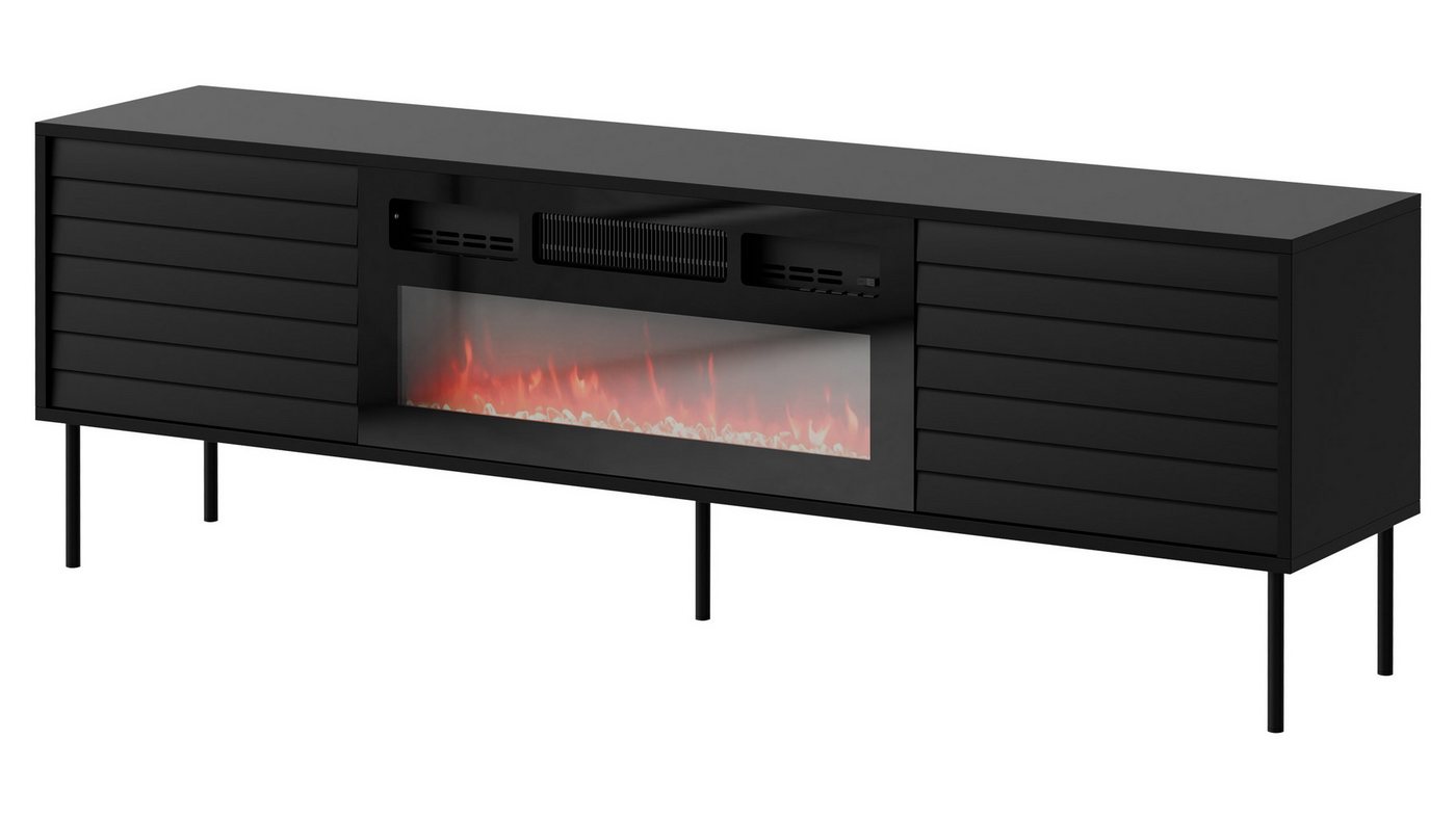 MIRJAN24 TV-Schrank Cortina 180 mit Elektrische Kamin (mit zwei Drehtüren) Schwarze Stahlfüße, Realistische LED-Flamme von MIRJAN24
