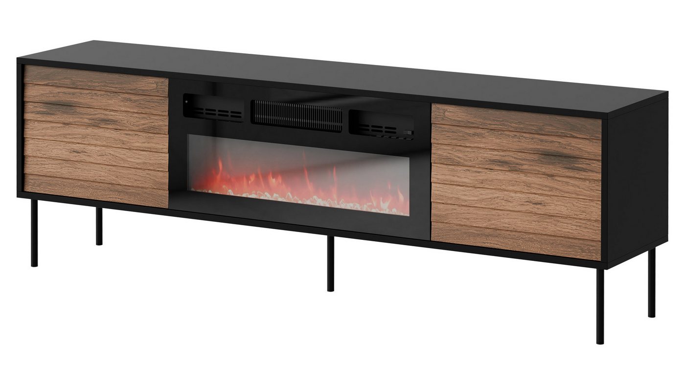 MIRJAN24 TV-Schrank Cortina 180 mit Elektrische Kamin (mit zwei Drehtüren) Schwarze Stahlfüße, Realistische LED-Flamme von MIRJAN24