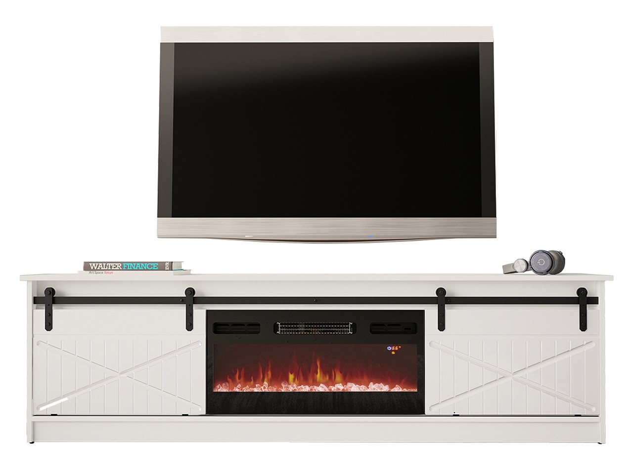 MIRJAN24 TV-Schrank Granero 200 mit Elektrischem Kamin (mit zwei Schiebetüren) 200x35x57 cm, Realistische LED-Flamme von MIRJAN24