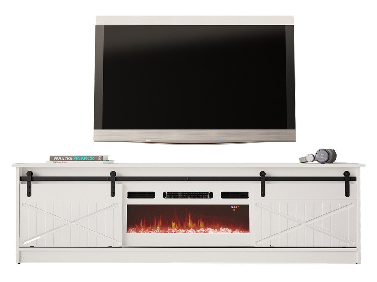 MIRJAN24 TV-Schrank Granero 200 mit Elektrischem Kamin (mit zwei Schiebetüren) 200x35x57 cm, Realistische LED-Flamme von MIRJAN24