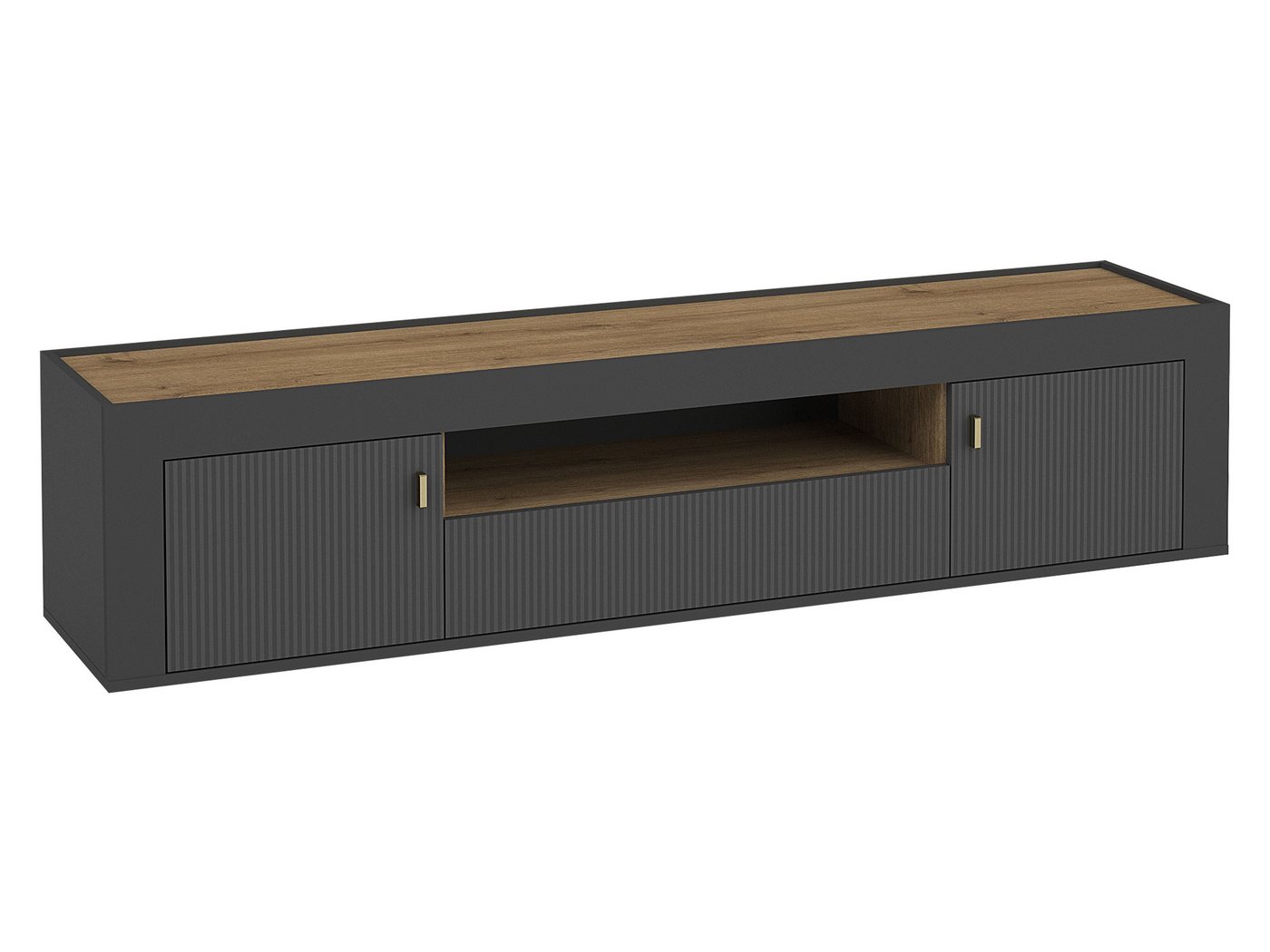 MIRJAN24 TV-Schrank Mossa 2D1S MO08 (mit zwei Drehtüren und Schublade) Füße 12 cm, Kugelgleitschienen von MIRJAN24