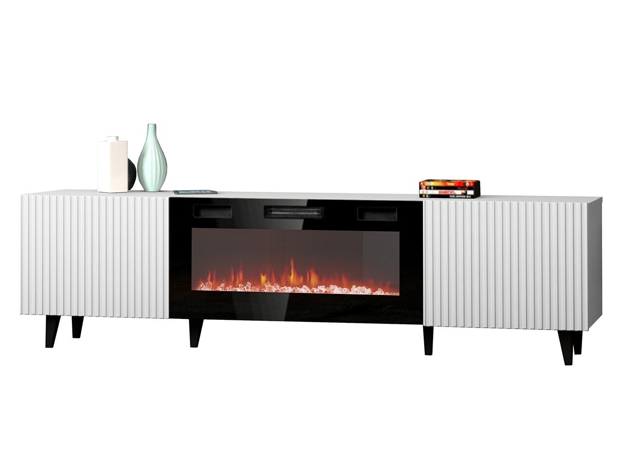 MIRJAN24 TV-Schrank Pafos 180 mit Elektrischem Kamin (mit zwei Drehtüren) Realistische LED-Flamme, Deko-Kristallen von MIRJAN24
