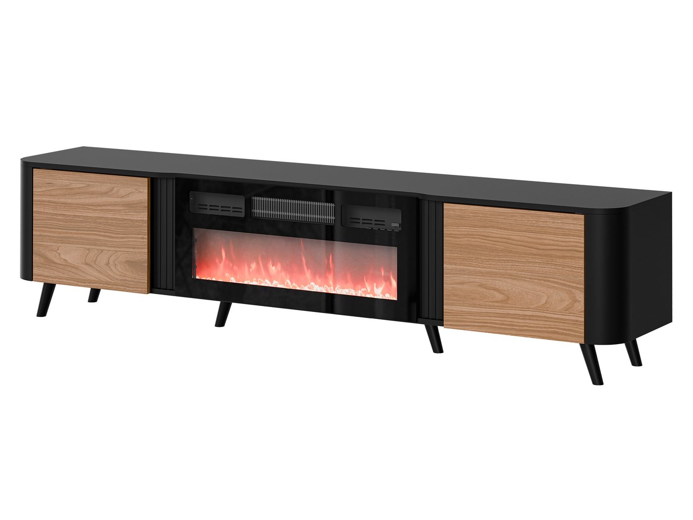 MIRJAN24 TV-Schrank Volare 200 EF mit Kamin (mit zwei Drehtüren) 200x39x49 cm, Realistische LED-Flamme von MIRJAN24