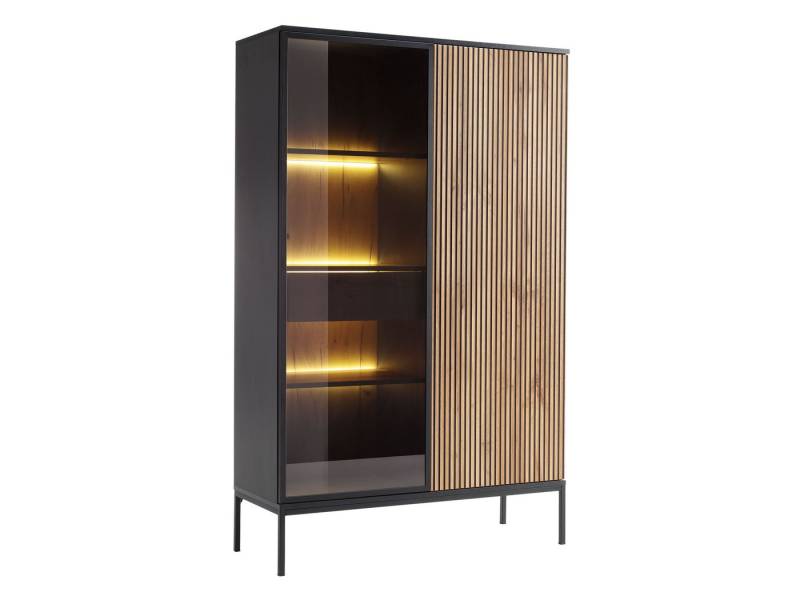 MIRJAN24 Vitrine Sento WTSZ104 (mit 2-Drehtüren und Schublade) mit LED-Beleuchtung, Untergestell aus Metall von MIRJAN24