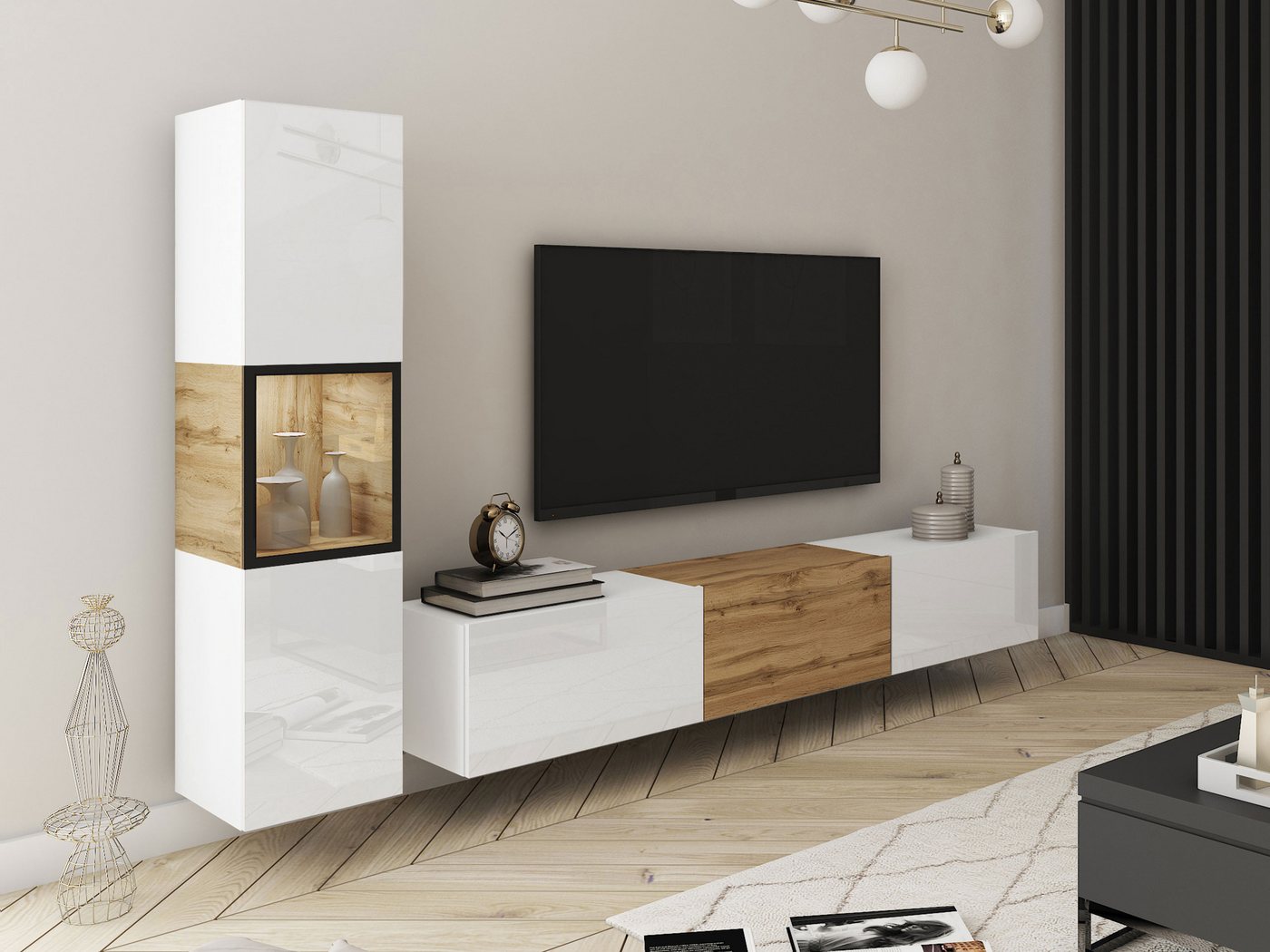 MIRJAN24 Wohnwand Berlin I, (2er-Set, Vitrine, TV-Lowboard), Beleuchtung als Option von MIRJAN24