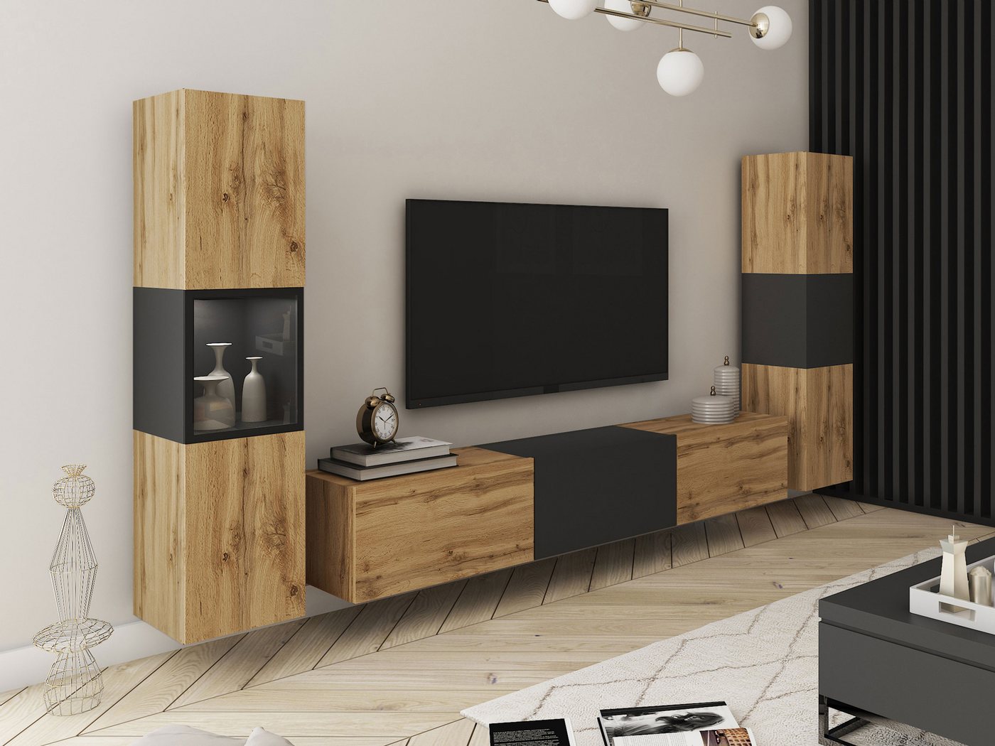MIRJAN24 Wohnwand Berlin III, (3er-Set, 2x Vitrine, TV-Lowboard), Beleuchtung als Option von MIRJAN24