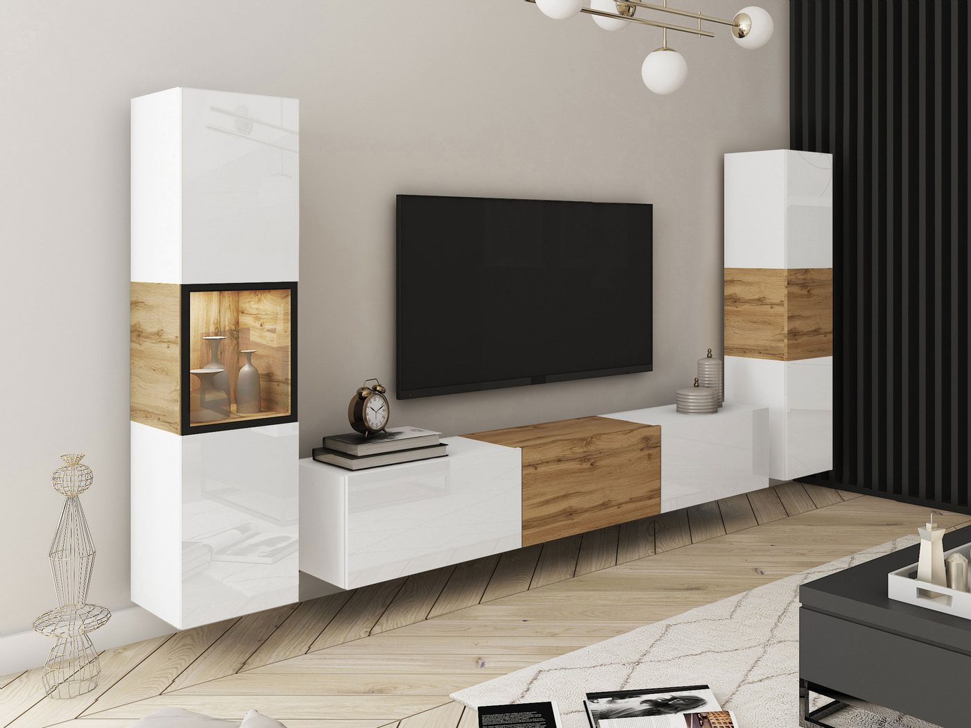 MIRJAN24 Wohnwand Berlin III, (3er-Set, 2x Vitrine, TV-Lowboard), Beleuchtung als Option von MIRJAN24