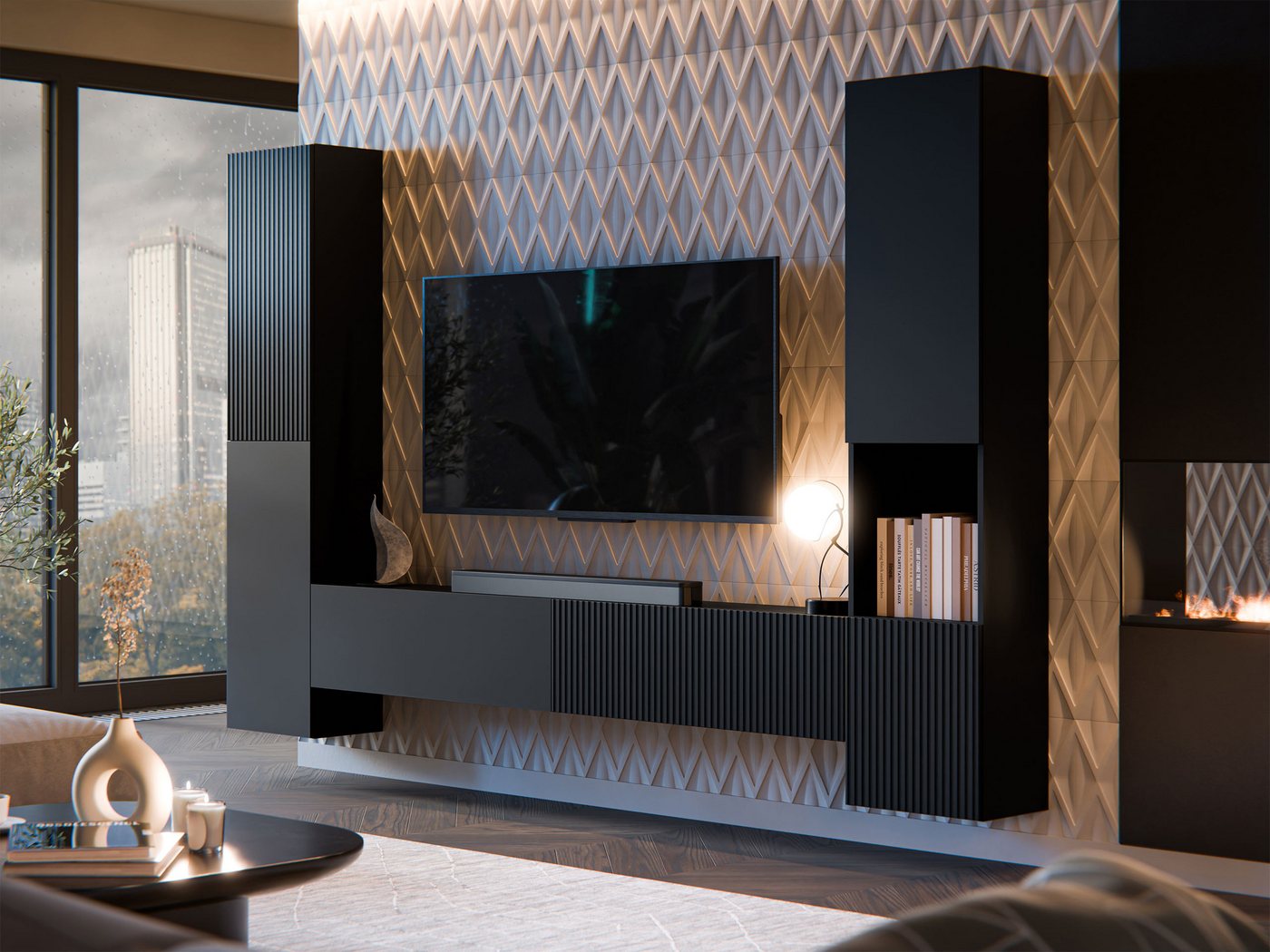 MIRJAN24 Wohnwand Capital I, (3er-Set, 2x Vitrine, TV-Lowboard), Griffloses Öffnungssystem push to open von MIRJAN24