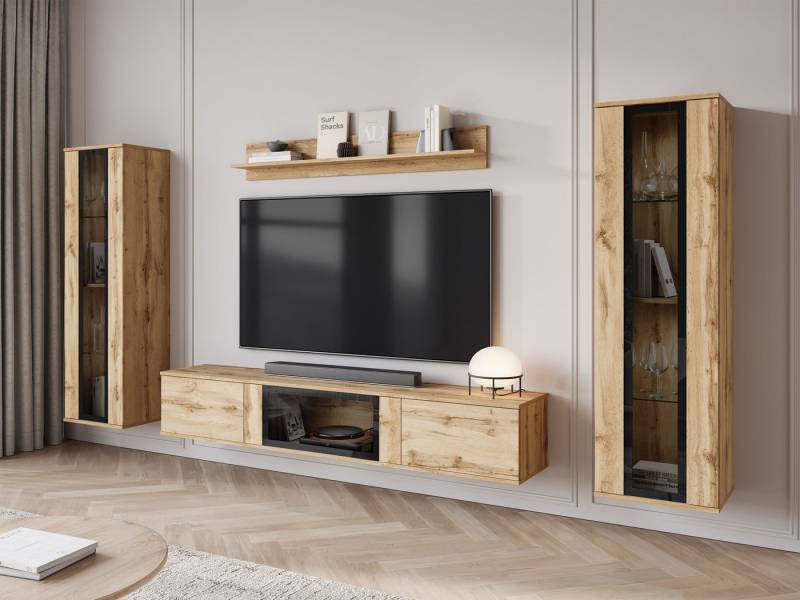 MIRJAN24 Wohnwand Caro, (4er-Set, Hängevitrine x2, TV-Lowboard, Wandregal), LED-Beleuchtung als Option von MIRJAN24