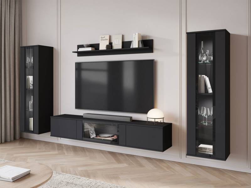 MIRJAN24 Wohnwand Caro, (4er-Set, Hängevitrine x2, TV-Lowboard, Wandregal), LED-Beleuchtung als Option von MIRJAN24