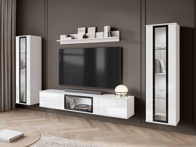 MIRJAN24 Wohnwand Caro, (4er-Set, Hängevitrine x2, TV-Lowboard, Wandregal), LED-Beleuchtung als Option von MIRJAN24