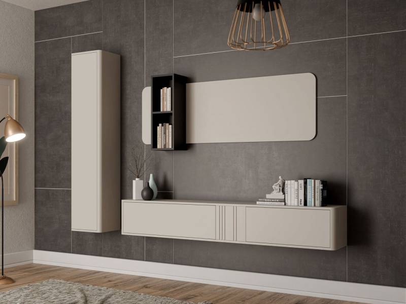 MIRJAN24 Wohnwand Philippe III, (3er-Set, TV-Lowboard, Hängevitrine, Wandpaneel), Griffloses Öffnungssystem push to open von MIRJAN24