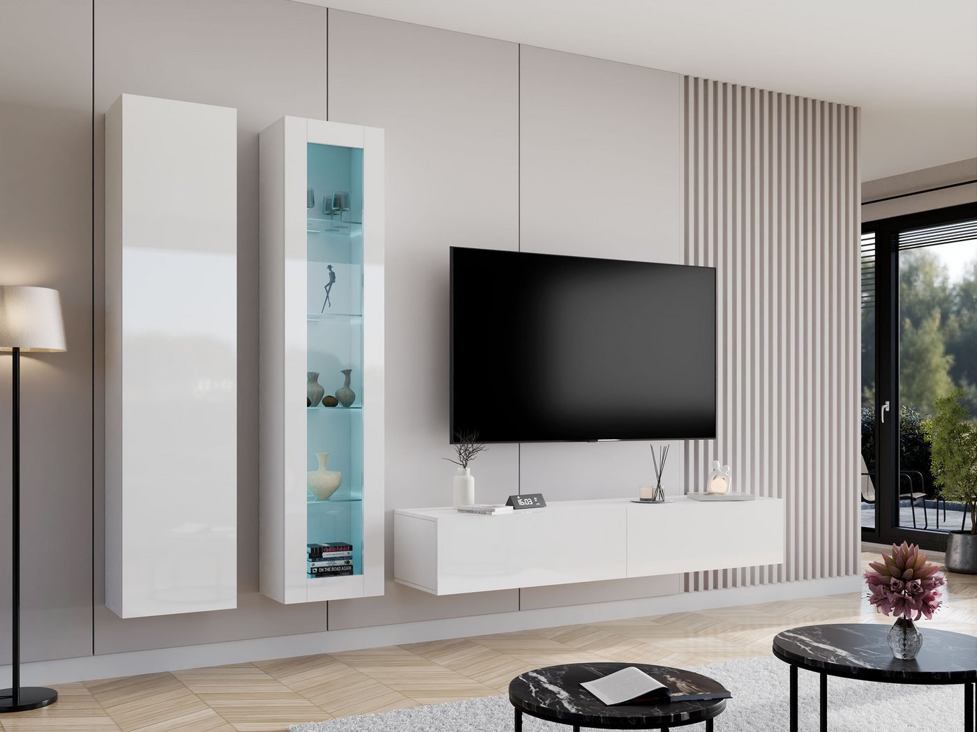 MIRJAN24 Wohnwand Vigo III, (3er-Set, 2x Vitrine, TV-Lowboard), grifflosem Öffnen "push to open" von MIRJAN24