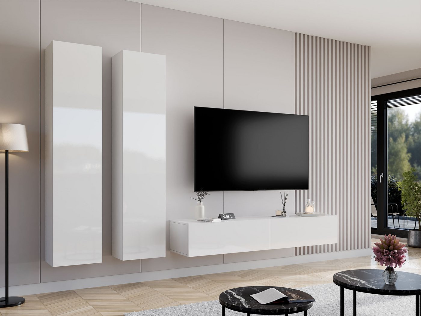 MIRJAN24 Wohnwand Vigo IV, (3er-Set, 2x Vitrine, TV-Lowboard), grifflosem Öffnen "push to open" von MIRJAN24