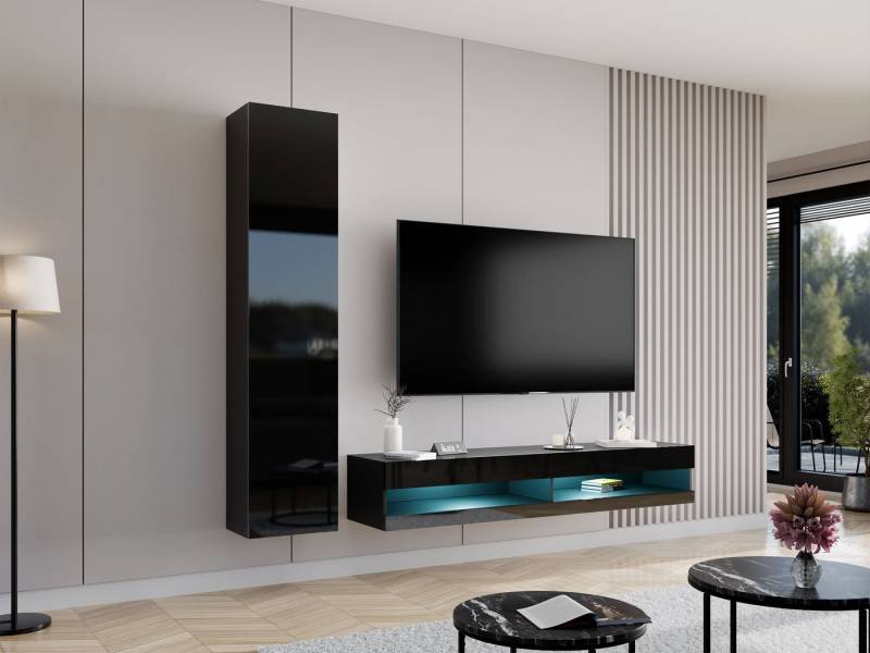 MIRJAN24 Wohnwand Vigo New IX, (Vitrine, TV-Lowboard), Beleuchtung als Option, grifflosem Öffnen "push to open" von MIRJAN24