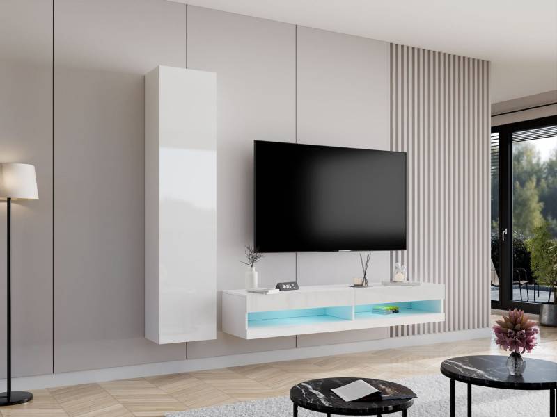 MIRJAN24 Wohnwand Vigo New IX, (Vitrine, TV-Lowboard), Beleuchtung als Option, grifflosem Öffnen "push to open" von MIRJAN24