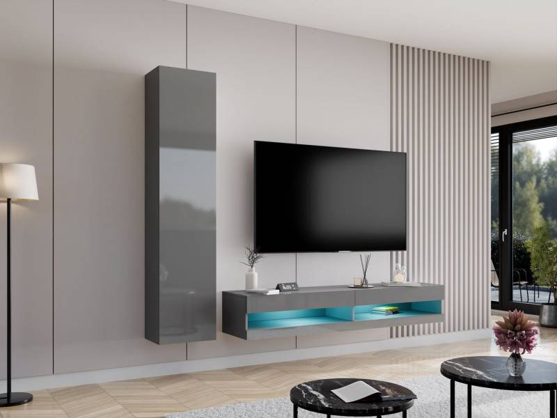 MIRJAN24 Wohnwand Vigo New IX, (Vitrine, TV-Lowboard), Beleuchtung als Option, grifflosem Öffnen "push to open" von MIRJAN24