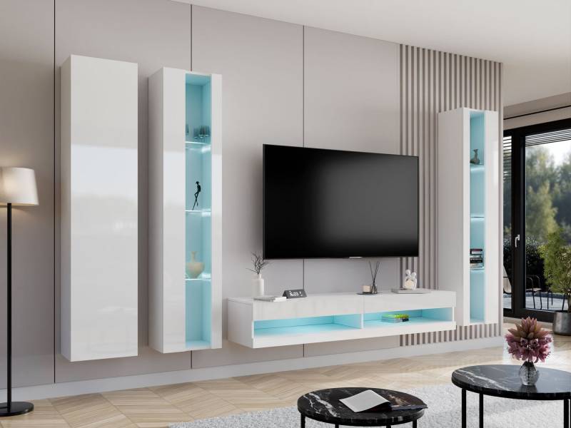 MIRJAN24 Wohnwand Vigo New VI, (3x Vitrine, TV-Lowboard), Beleuchtung als Option, grifflosem Öffnen "push to open" von MIRJAN24