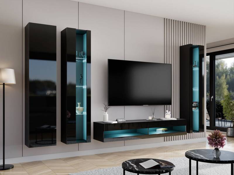 MIRJAN24 Wohnwand Vigo New VI, (3x Vitrine, TV-Lowboard), Beleuchtung als Option, grifflosem Öffnen "push to open" von MIRJAN24