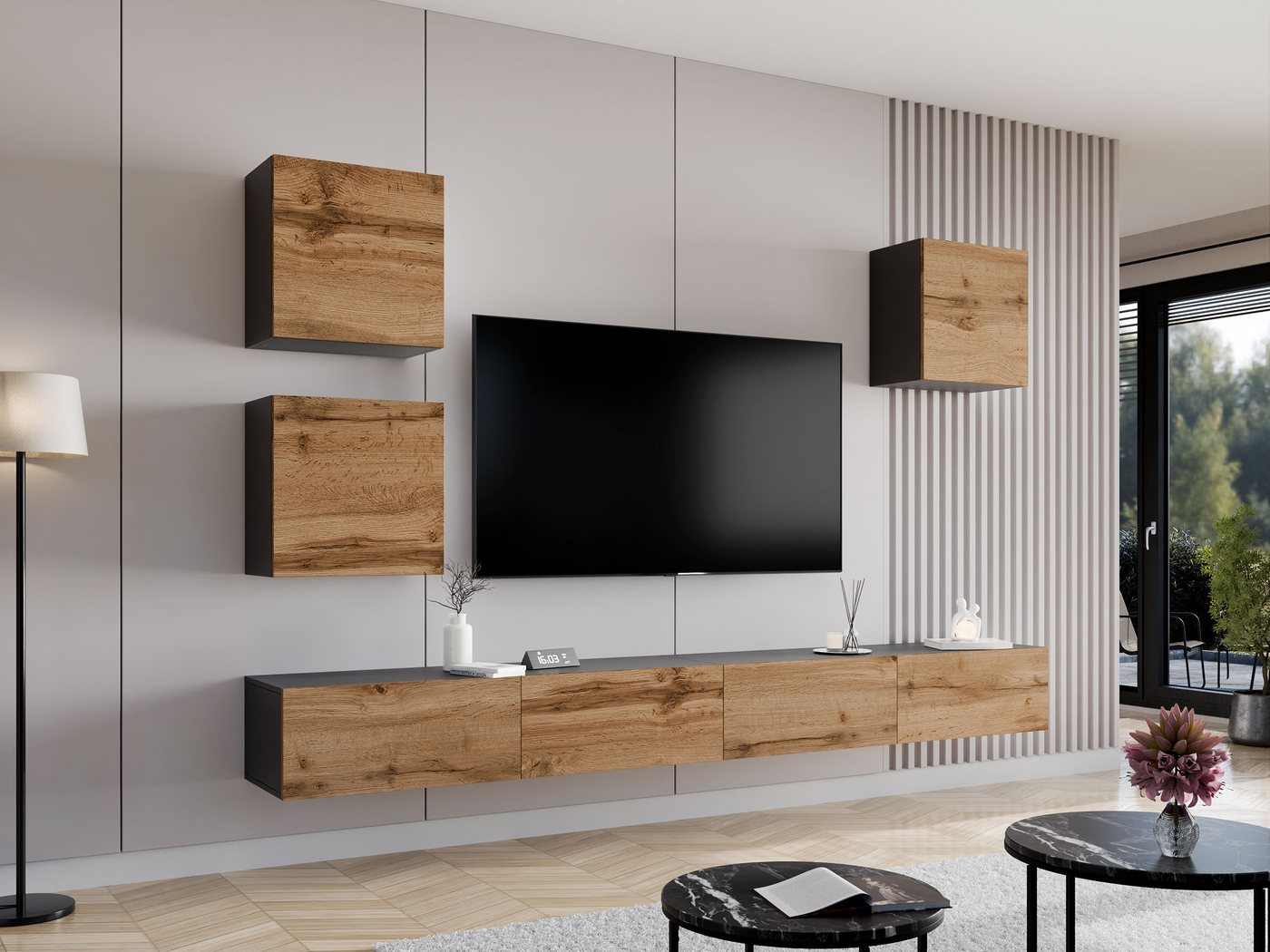 MIRJAN24 Wohnwand Vigo XXII, (5er-Set, 3x Vitrine, 2x TV-Lowboard), grifflosem Öffnen "push to open" von MIRJAN24