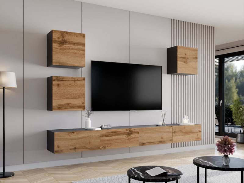 MIRJAN24 Wohnwand Vigo XXII, (5er-Set, 3x Vitrine, 2x TV-Lowboard), grifflosem Öffnen "push to open" von MIRJAN24
