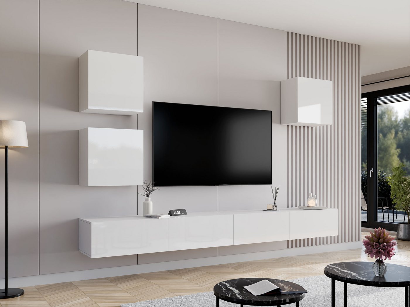 MIRJAN24 Wohnwand Vigo XXII, (5er-Set, 3x Vitrine, 2x TV-Lowboard), grifflosem Öffnen "push to open" von MIRJAN24