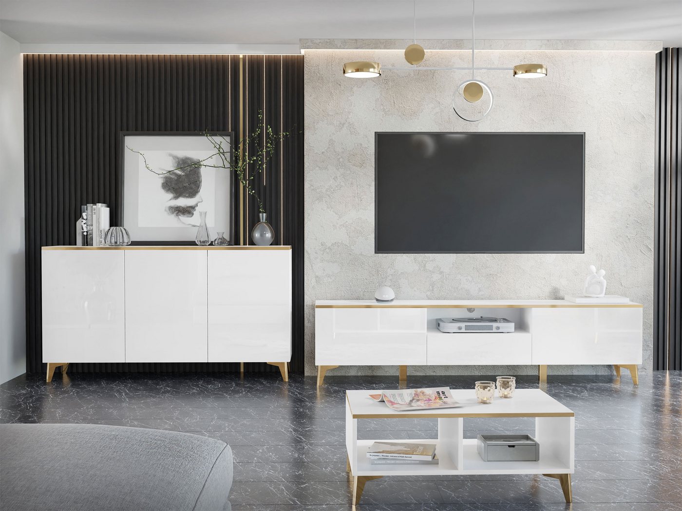 MIRJAN24 Wohnzimmer-Set Alrik I, (Kommode, TV-Lowboard, Couchtisch), Griffloses Öffnungssystem push to open von MIRJAN24