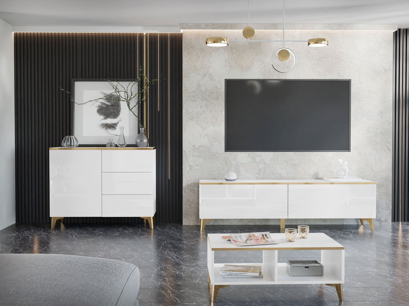 MIRJAN24 Wohnzimmer-Set Alrik II, (Kommode, TV-Lowboard, Couchtisch), Griffloses Öffnungssystem push to open von MIRJAN24