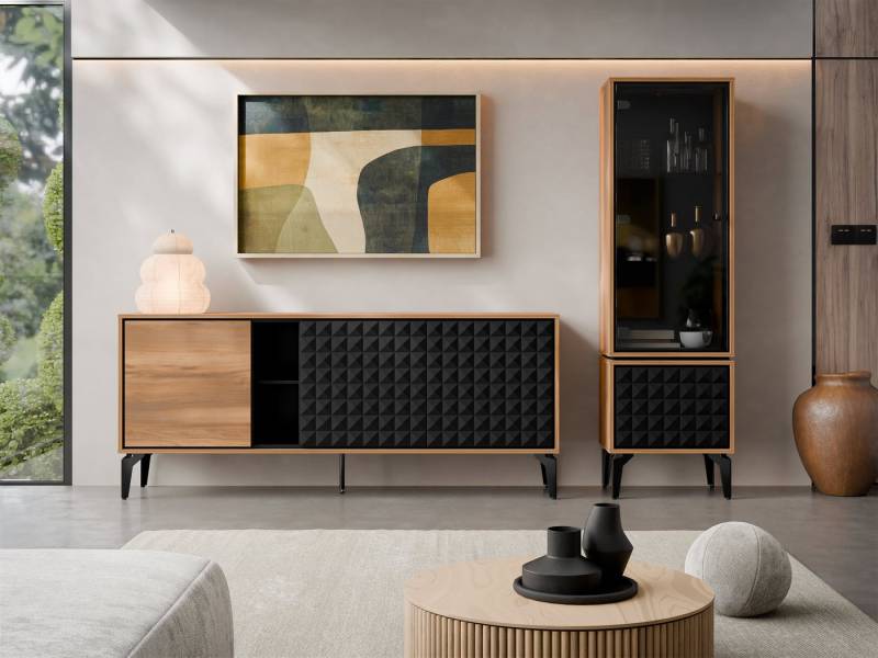 MIRJAN24 Wohnzimmer-Set Ella I, (2er-Set, Kommode, Vitrine), Schwarze Metallfüße von MIRJAN24