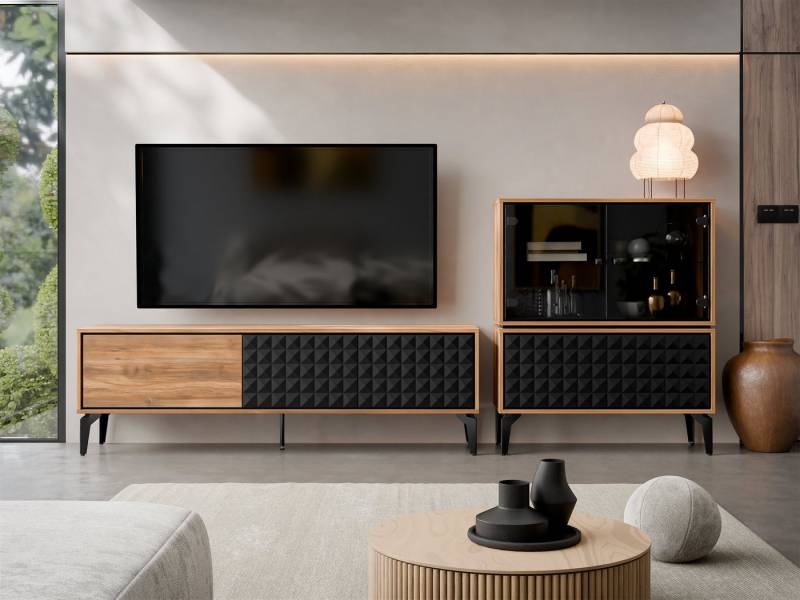 MIRJAN24 Wohnzimmer-Set Ella II, (2er-Set, TV-Lowboard, Vitrine), Schwarze Metallfüße von MIRJAN24