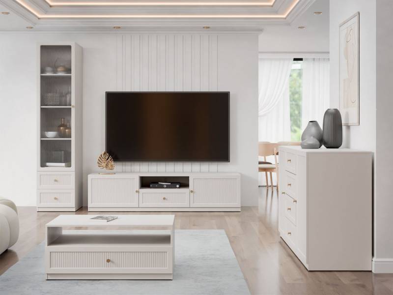 MIRJAN24 Wohnzimmer-Set Ferena I, (4er-Set, Kommode, TV-Element, Couchtisch, Vitrine), Griffe aus Metall in der Farbe Gold von MIRJAN24