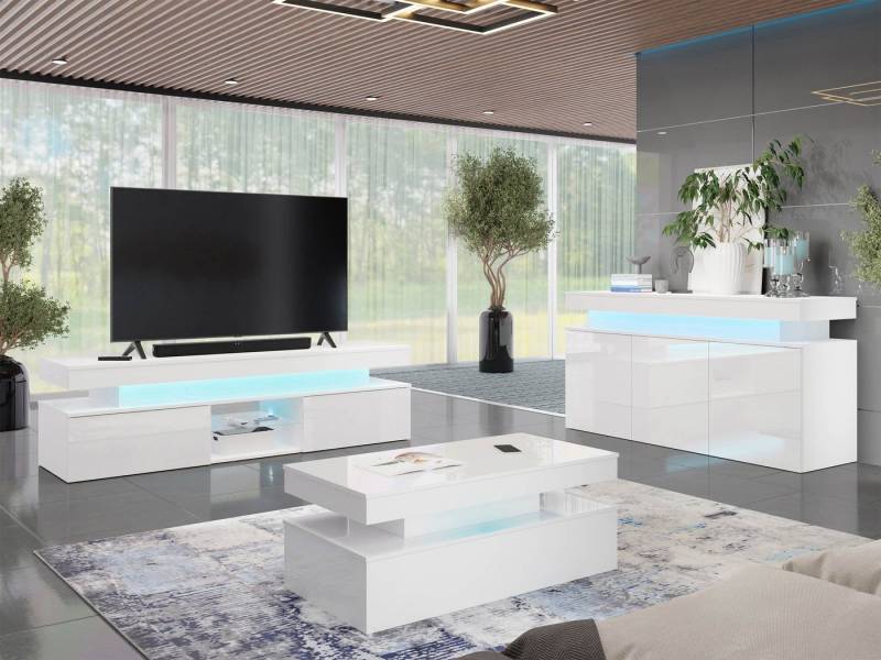 MIRJAN24 Wohnzimmer-Set Glossa I, (3er-Set, Kommode, TV-Lowboard, Couchtisch), mit blauer LED-Beleuchtung von MIRJAN24