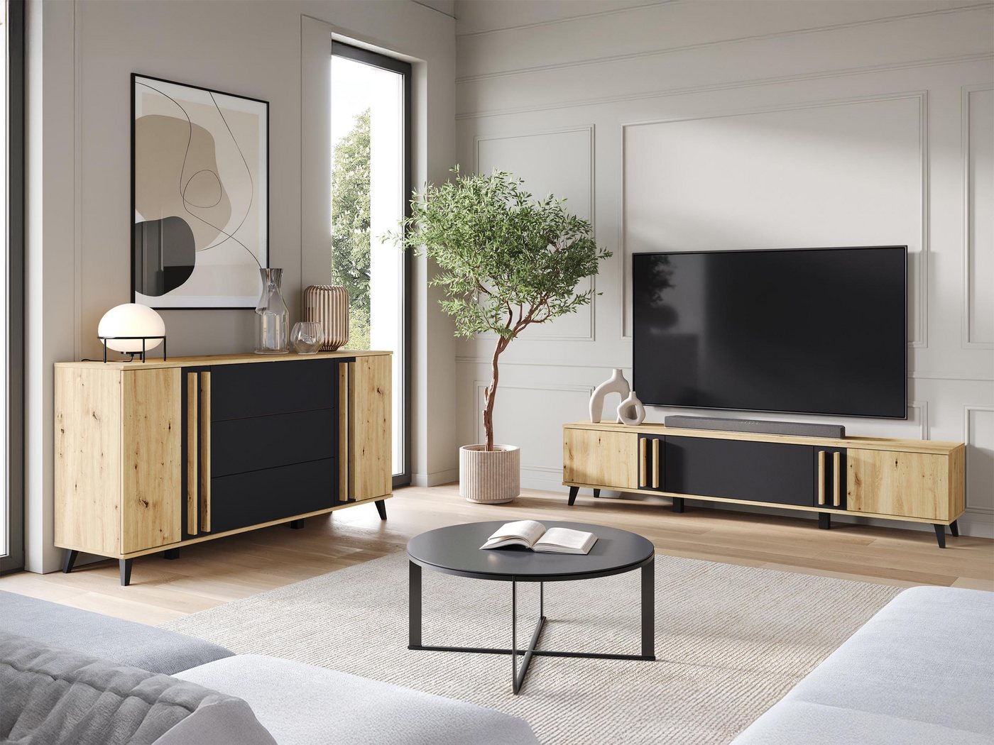 MIRJAN24 Wohnzimmer-Set Helsinki III, (2er-Set, TV-Lowboard, Kommode), Füße - 10 cm von MIRJAN24