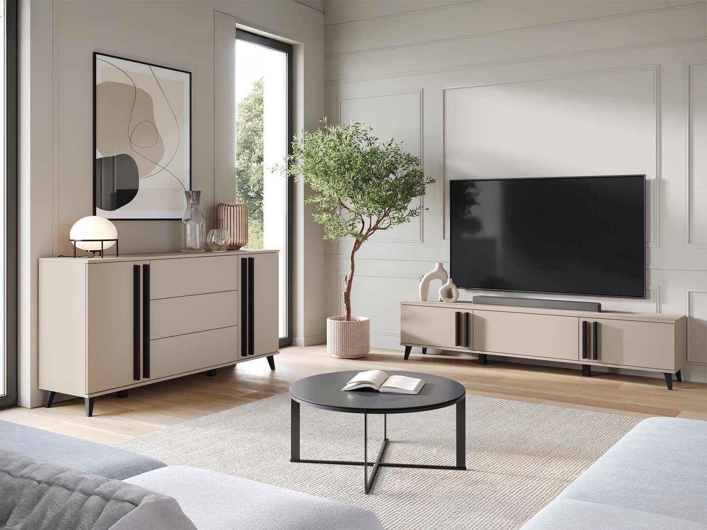 MIRJAN24 Wohnzimmer-Set Helsinki III, (2er-Set, TV-Lowboard, Kommode), Füße - 10 cm von MIRJAN24