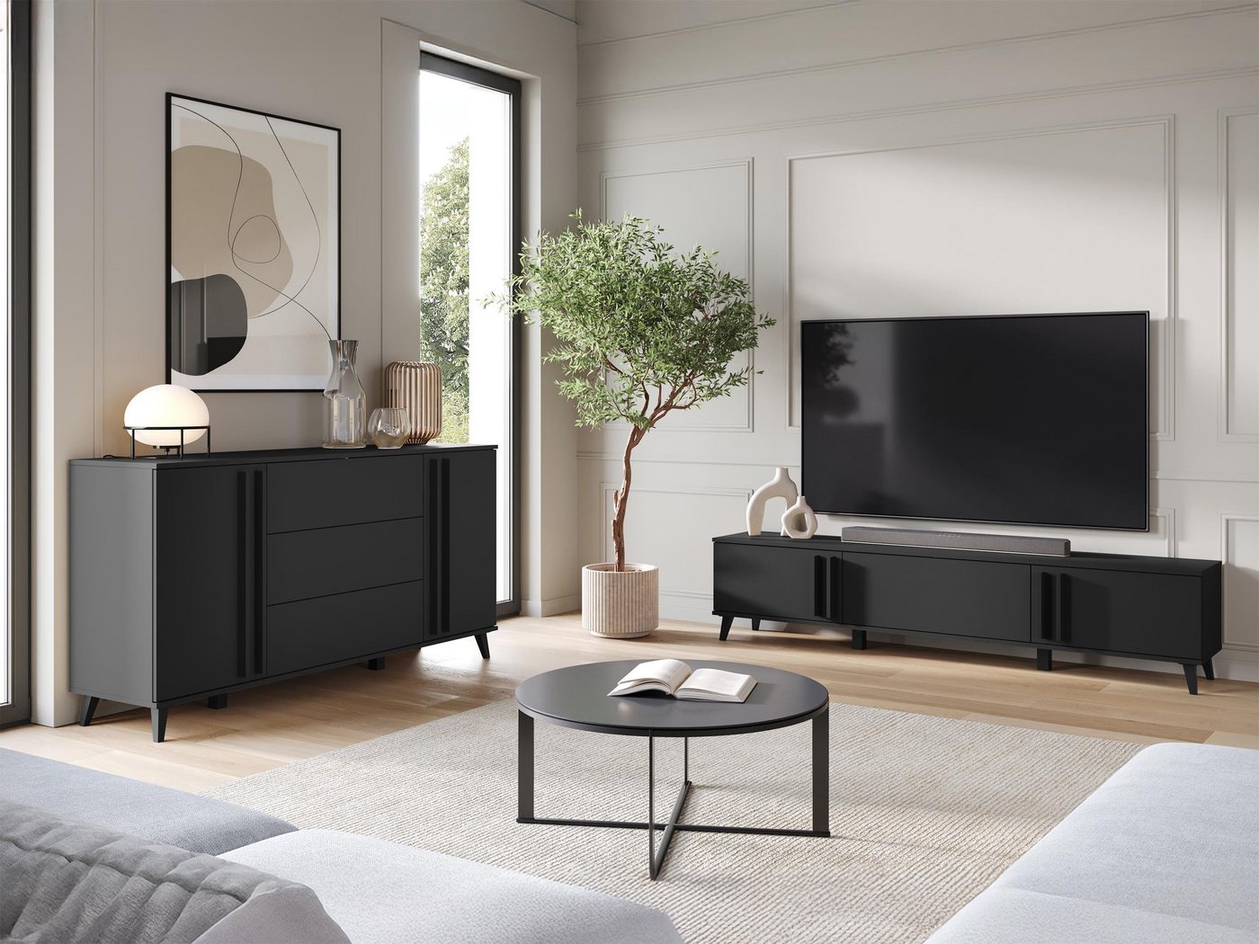 MIRJAN24 Wohnzimmer-Set Helsinki III, (2er-Set, TV-Lowboard, Kommode), Füße - 10 cm von MIRJAN24