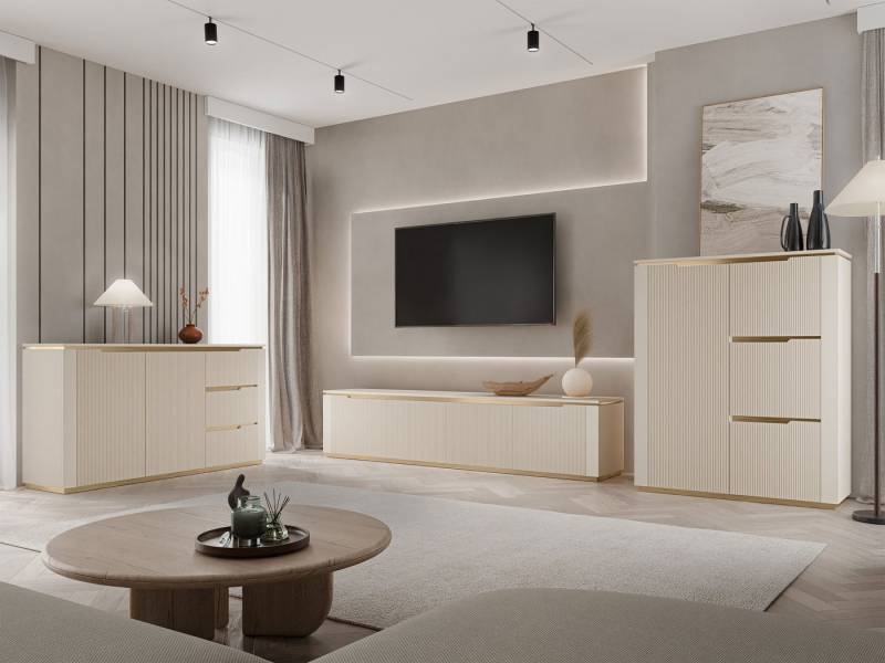 MIRJAN24 Wohnzimmer-Set Hilafin I, (3er-Set, 2x Kommode, TV-Lowboard), Fronten gefräst von MIRJAN24