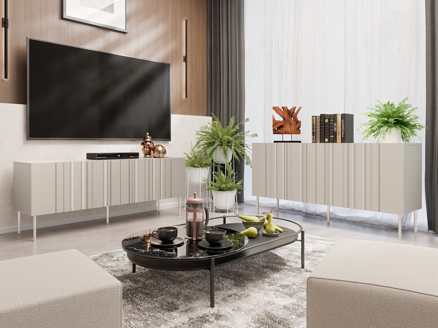 MIRJAN24 Wohnzimmer-Set Isla I, (2er-Set, Kommode, TV-Lowboard), Metallfüße, Push to open von MIRJAN24