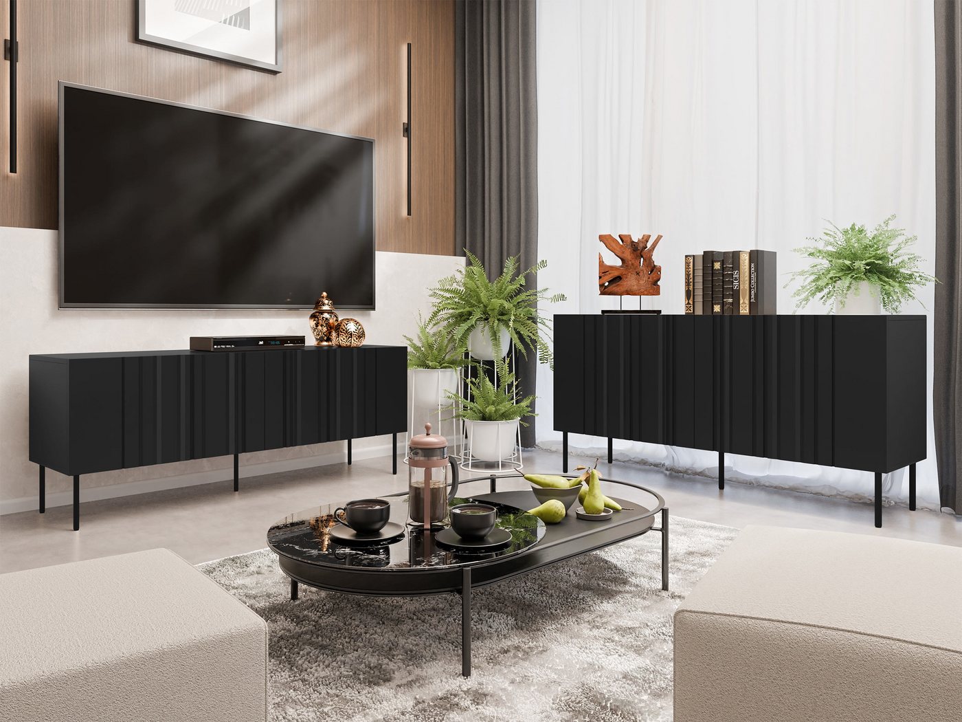 MIRJAN24 Wohnzimmer-Set Isla I, (2er-Set, Kommode, TV-Lowboard), Metallfüße, Push to open von MIRJAN24