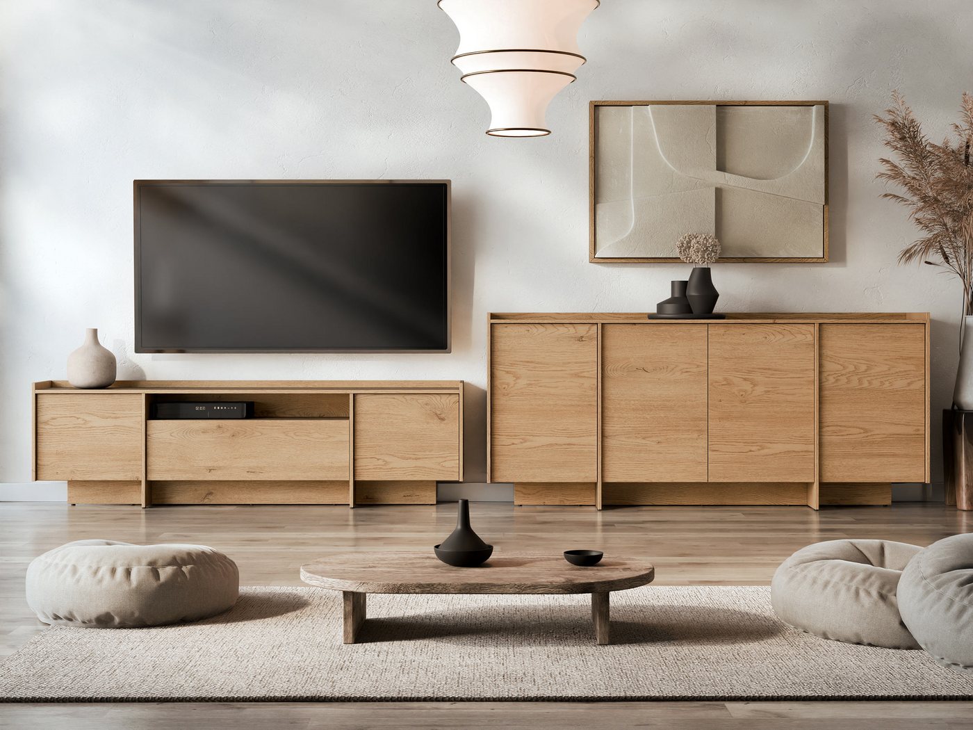 MIRJAN24 Wohnzimmer-Set Japandi, (2er-Set, Kommode, TV-Lowboard), Griffloses Öffnungssystem push to open von MIRJAN24