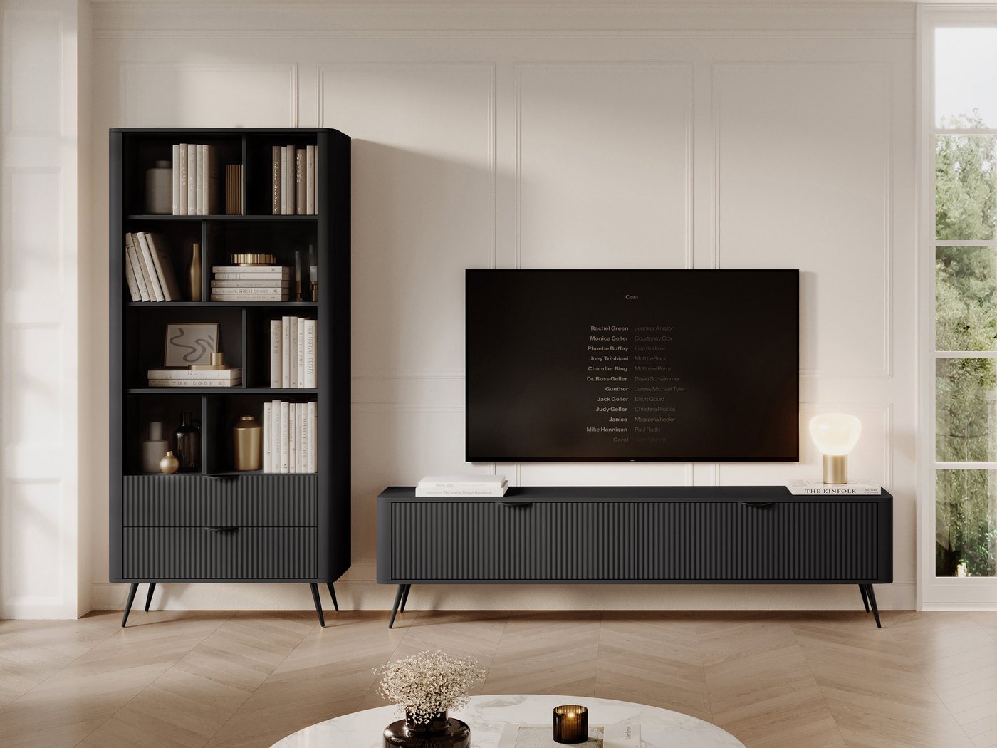 MIRJAN24 Wohnzimmer-Set Lante I, (2er-Set, Regal, TV-Lowboard), Metallfüße und Aluminiumgriffe von MIRJAN24