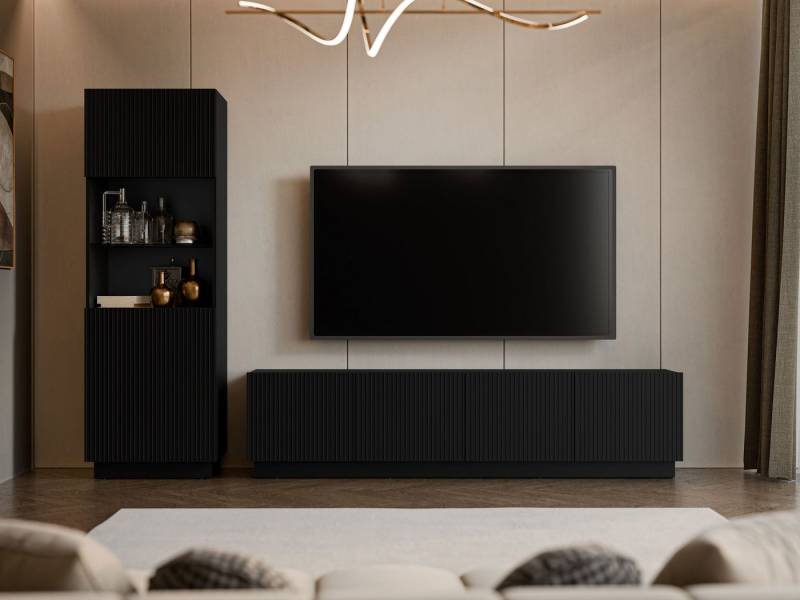 MIRJAN24 Wohnzimmer-Set Liverti I, (2er-Set, Vitrine, TV-Lowboard), Gefräste Fronten von MIRJAN24