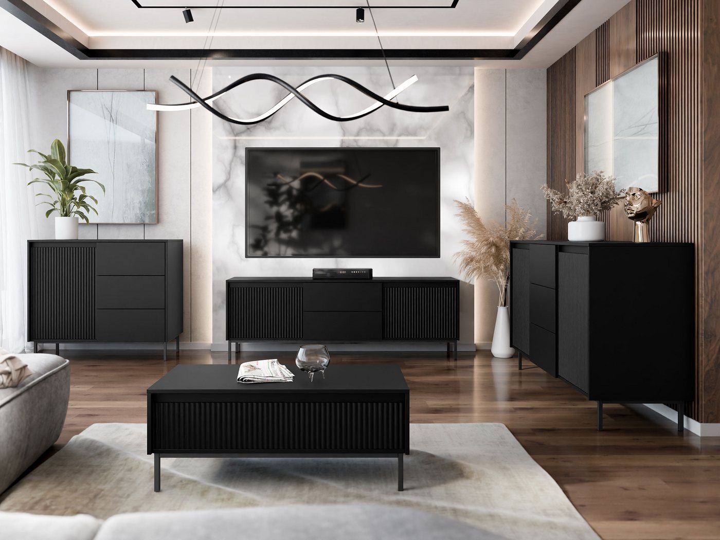 MIRJAN24 Wohnzimmer-Set Ozmi I, (2x Kommode, TV-Lowboard, Couchtisch), Griffloses Öffnungssystem push to open von MIRJAN24